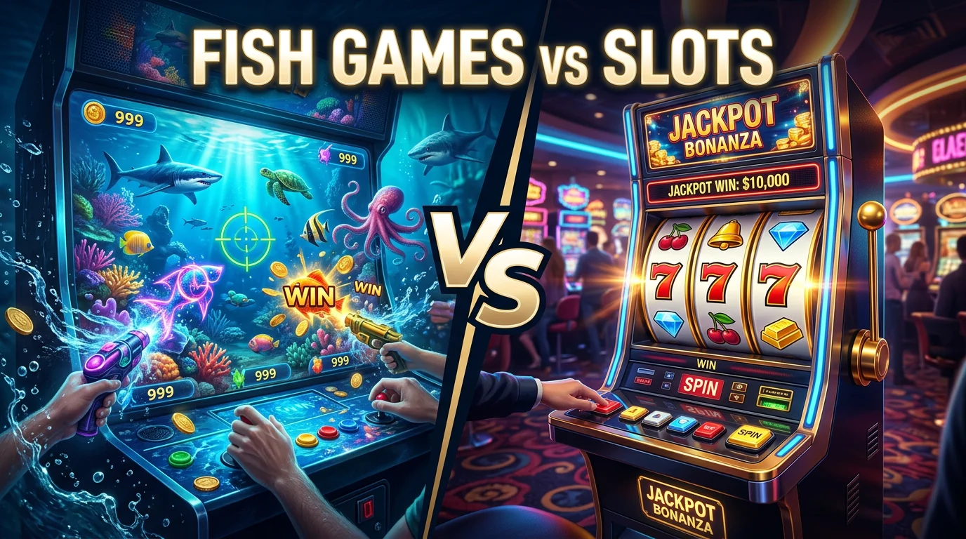 Visual comparison between fish table games and slot machines