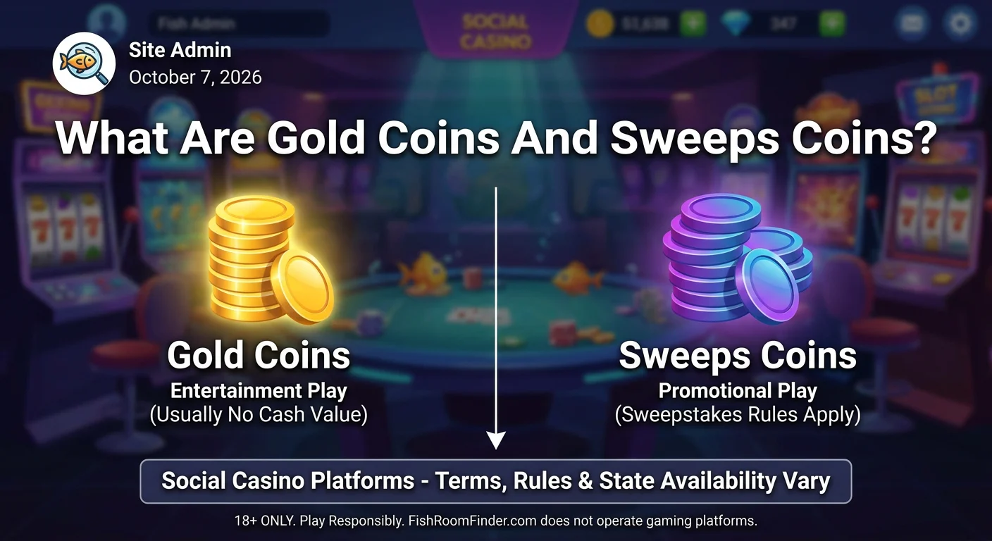 Gold Coins for entertainment play compared with Sweeps Coins for promotional play subject to sweepstakes rules.
